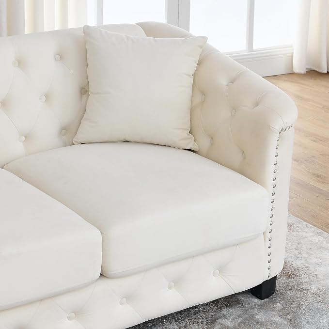2 Piece Modern Chesterfield Velvet 77" 3-Seater Sofa Set, Upholstered Tufted - Image 5