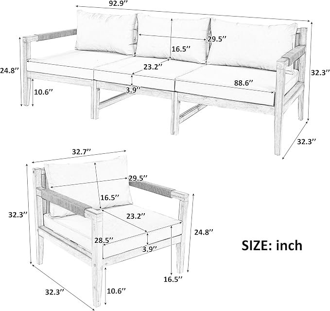 VilroCaz 3-Piece Patio Conversation Set, All Weather Sectional Sofa Set - Image 3