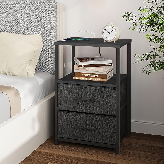 TUTOTAK End Table with Charging Station, Night Stand, Side Table with 2 USB - Image 2
