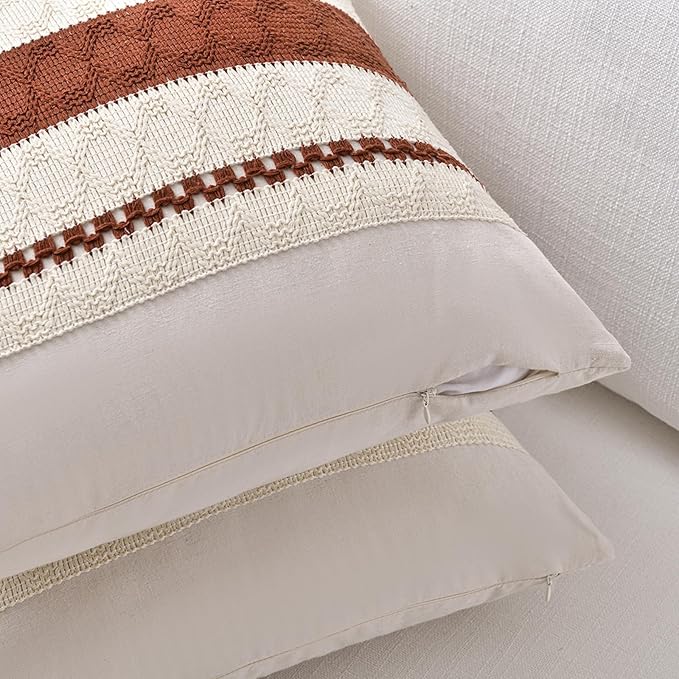 Fancy Homi Set of 1 Rust Boho Long Lumbar Decorative Throw Pillow Cover 12x24 - Image 3