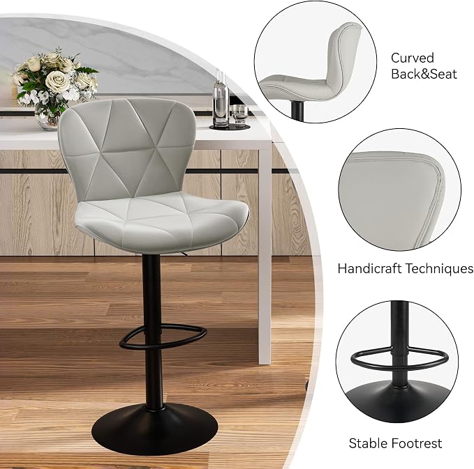 Nalupatio Modern Bar Stools Set of 4, Adjustable Faux Leather Upholstered - Image 4