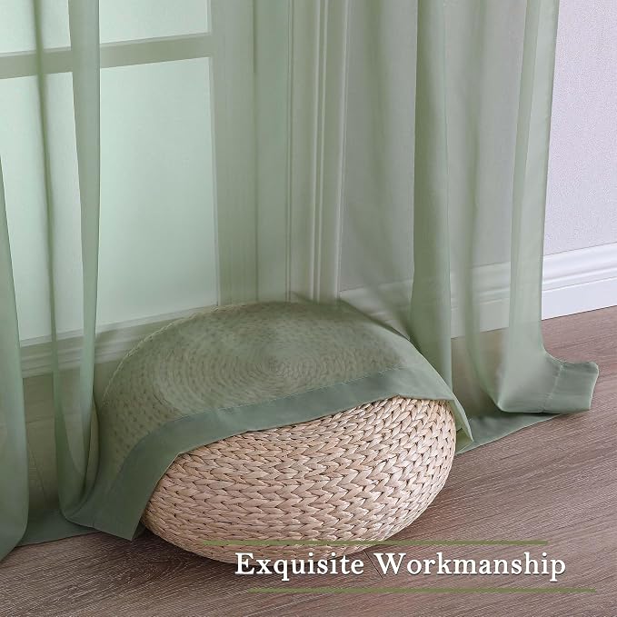 Lecloud Sage Green Sheer Curtains 120 Inches Long 2 Panels, Extra Wide - Image 8