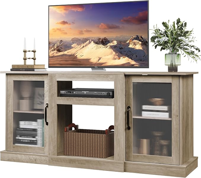 WLIVE Farmhouse TV Stand for 65 inch TV, Open Shelves TV Console for Living by WLIVE