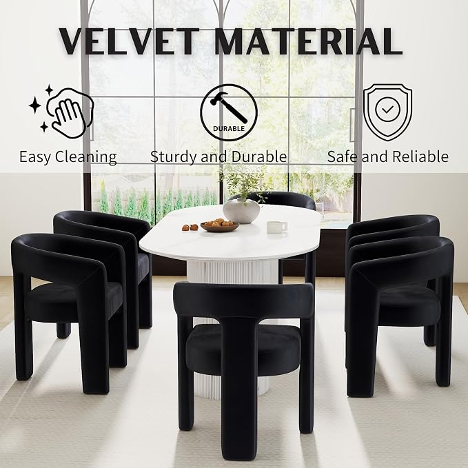 RIVOVA Modern Barrel Dining Chairs Set of 8, Velvet Upholstered Accent Side - Image 3