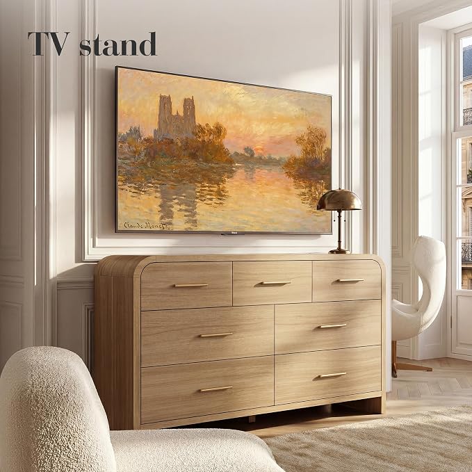 Curved 7-Drawer Dresser for Bedroom, 53.82" Wide Modern Chest of Drawers - Image 4