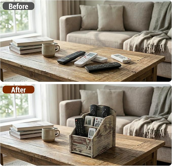 MyGift Rustic Torched Wood Remote Control Holder - Image 2