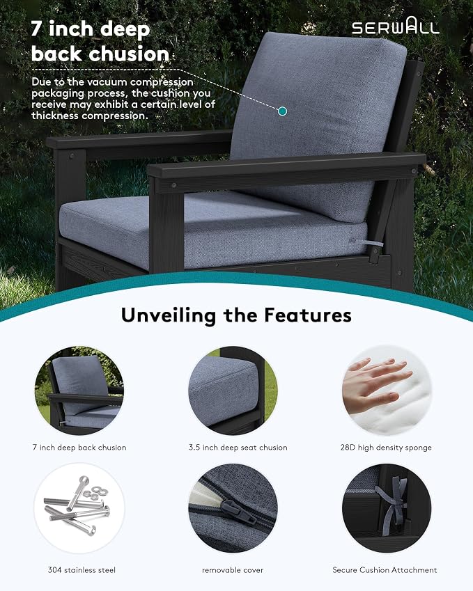 SERWALL HDPE Patio Conversation Set, 6-piece Sectional Outdoor Furniture Set - Image 4