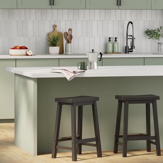 Amazon Basics Solid Wood Saddle-Seat Counter Height Bar Stools - Image 2