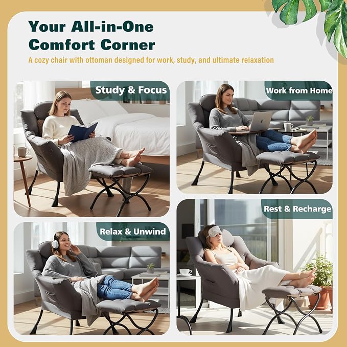 Lazy Chair with Ottoman, Large Accent Chair with Ottoman and a Throw Pillow - Image 8