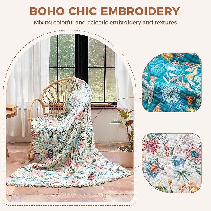LUTBM Boho Throw Blanket for Couch Sofa Chair Cotton Summer Blankets for - Image 3