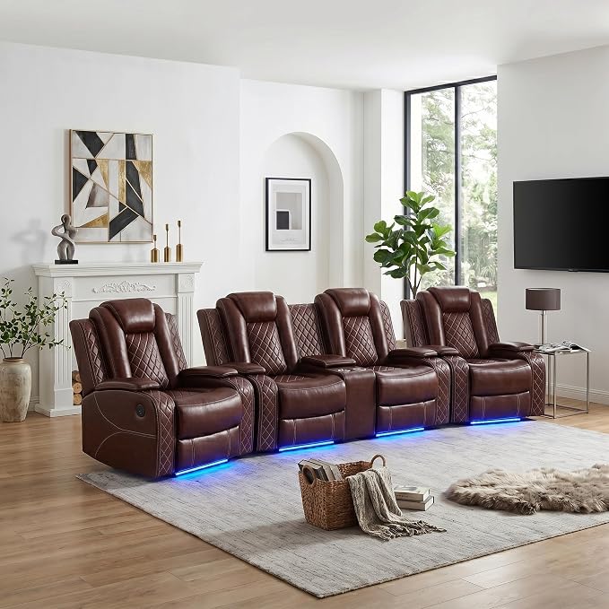 Power Recliner Sofa Set with LED Lights, 2 Manual Recliner 1 Seat and a Loveseat by Unknown