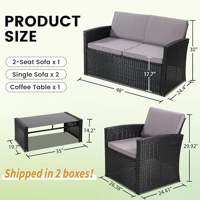 KROFEM 4-Piece Patio Furniture Set, Wicker Outdoor Rattan Sectional Sofa - Image 6