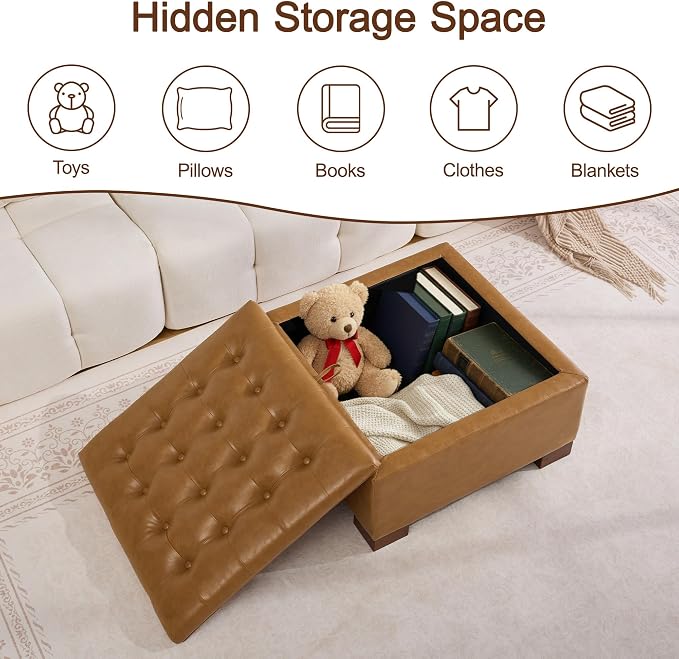 WUTUTUEE 30" Faux Leather Square Storage Ottoman - Image 7