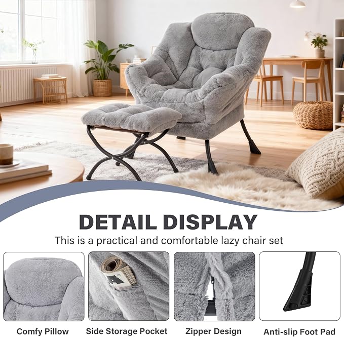 Lazy Chair with Ottoman, Modern Accent Lounge Leisure Sofa with Armrests - Image 7