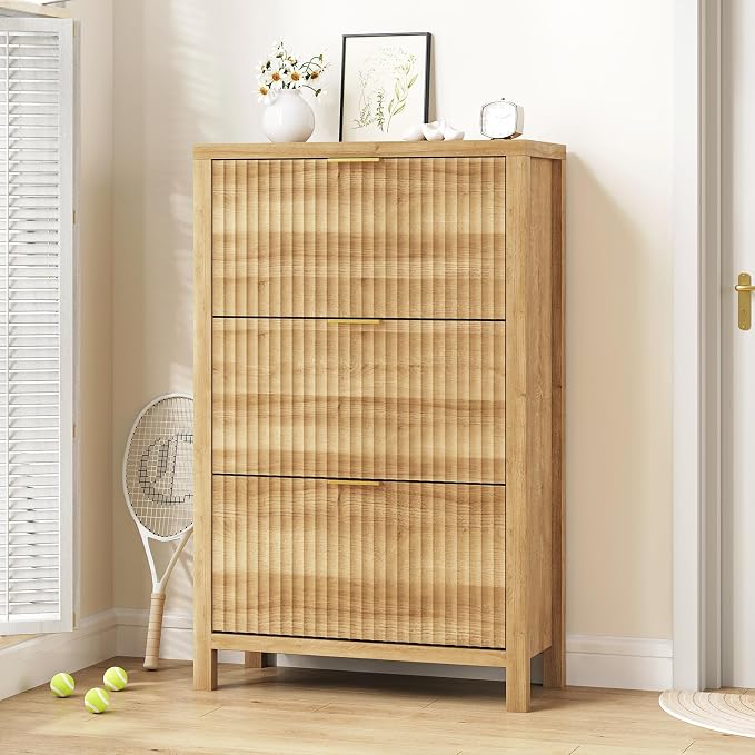 YOMILUVE Shoe Cabinet Storage for Entryway, Fluted Shoe Cabinet - Image 3