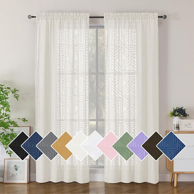 Simplebrand Ivory Semi Sheer Curtains 84 Inches Long 2 Panels, Light Filtering by Simplebrand