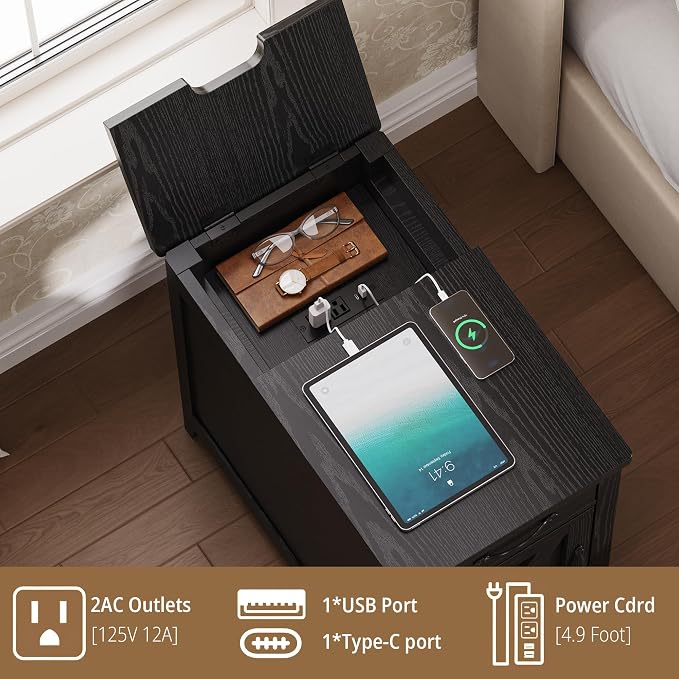 IRONCK End Table with Charging Station, Narrow Side Table - Image 6