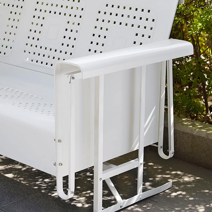 Crosley Furniture Bates Retro Metal Outdoor Sofa Glider, 3-Person Rocking Patio - Image 9