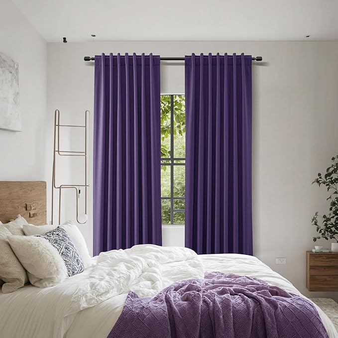 Guken New Purple 100% Blackout Linen Curtains 96 Inch Length 2 Panels Set - Image 8