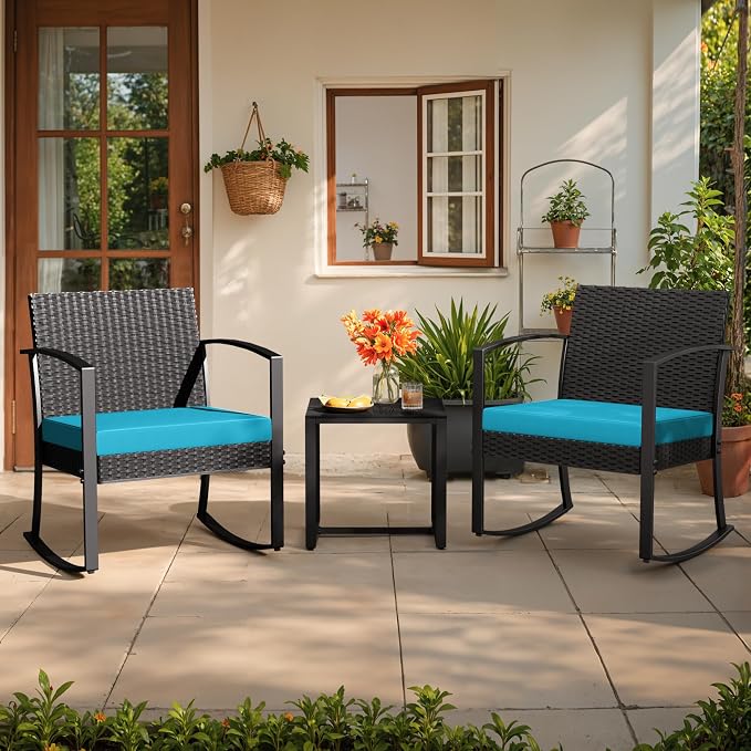 Greesum 3 Piece Outdoor Bistro Set, Imitation Rattan Conversation Set, Patio - Image 6