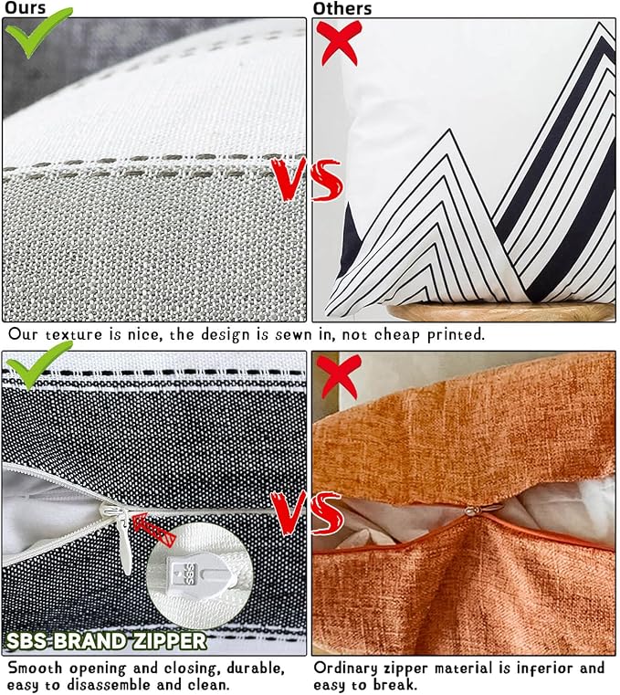 AmHoo Pack of 2 Farmhouse Stripe Check Throw Pillow Covers Set Case Cotton - Image 5