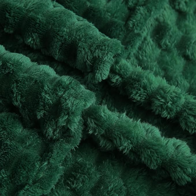 Puncuntex Dark Green Throw Blanket 108"×90" inches Fuzzy 3D Jacquard Decorative - Image 3