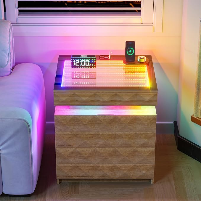 HWB Nightstand with RGB Lights, 3 Drawers Night Stand with Hidden Storage by HWBEnjoywarmhome