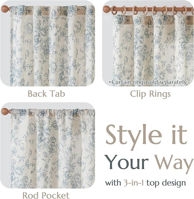 jinchan Linen Floral Curtains 63 Inch Length - Image 3
