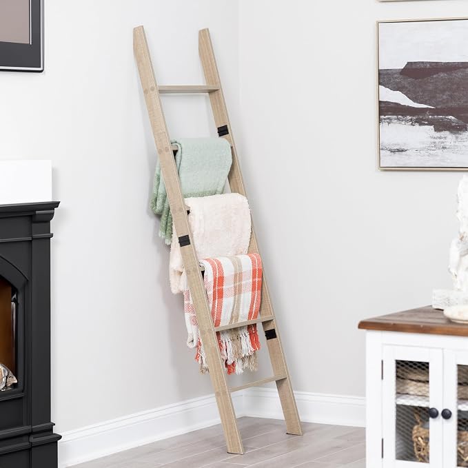 Blanket Ladder for Living Room and Bedroom, 5ft 8 inch, 6-Tier Wall Leaning - Image 8