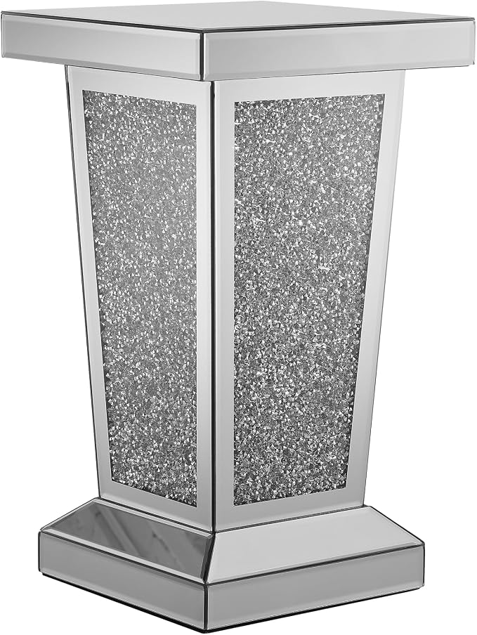 Silver Mirrored End Table with Crystal, Modern Side Accent Table, Square Small - Image 5