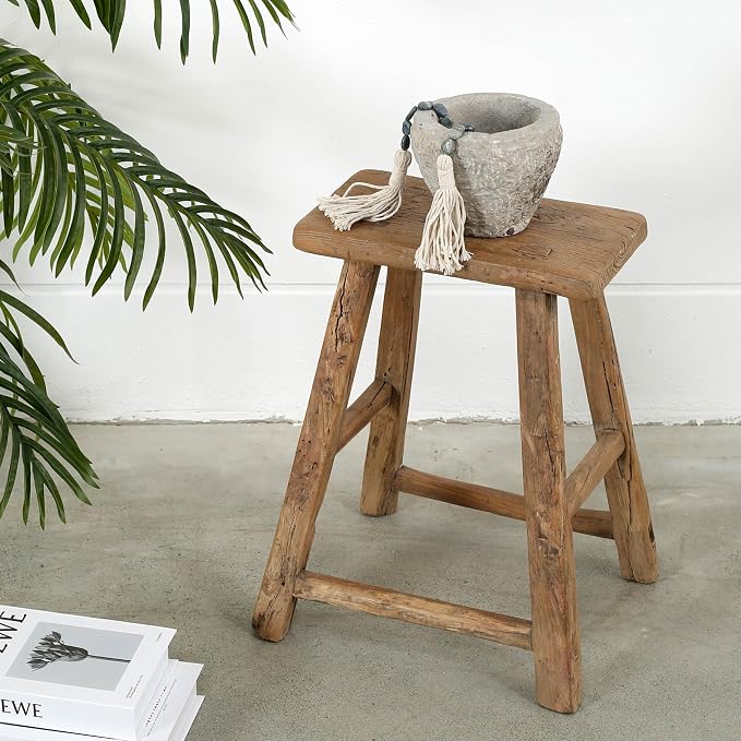 Artissance Vintage Wooden Stool, Solid Natural Wood 12–20" W x 6–9" D x 18–22" H - Image 9