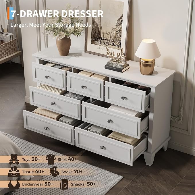 IDEALHOUSE 7 Drawer Dresser, Large Wooden Storage Chest of Drawers - Image 6