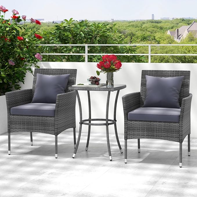 Tangkula 3-Piece Patio Furniture Set, PE Wicker Conversation Bistro Set w/A - Image 3