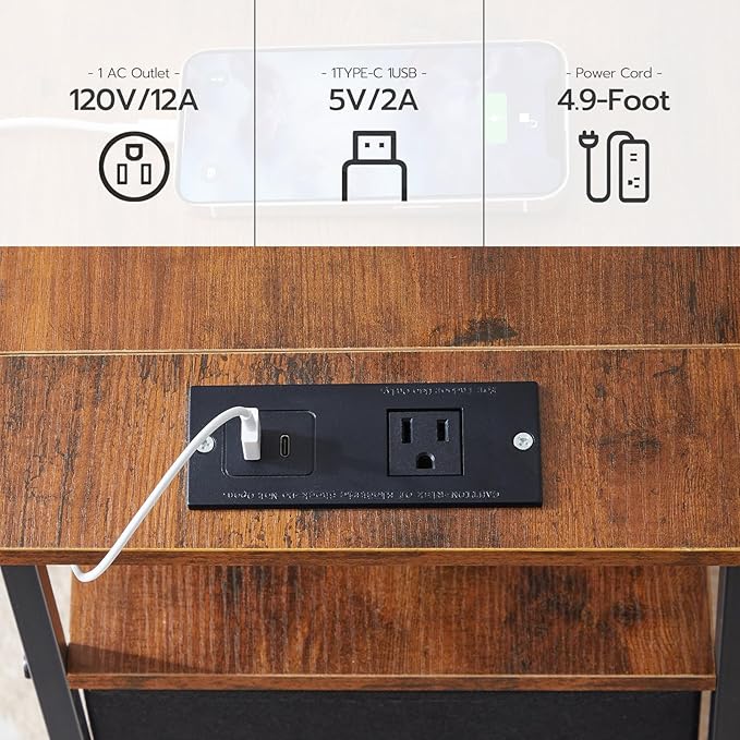 HOOBRO End Table with Charging Station, Narrow Side Table, Nightstand with 2 - Image 8