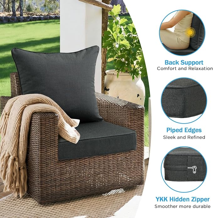 Sunbrella Outdoor Deep Seat & Back Cushion Set, 24 x 24 Inch Water Repellent - Image 6
