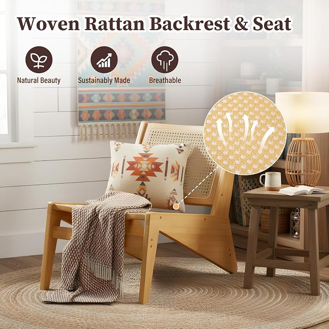 Furlide Rattan Chair 2Pcs, Mid Century Modern Accent Chair, Leisurely Reading - Image 3