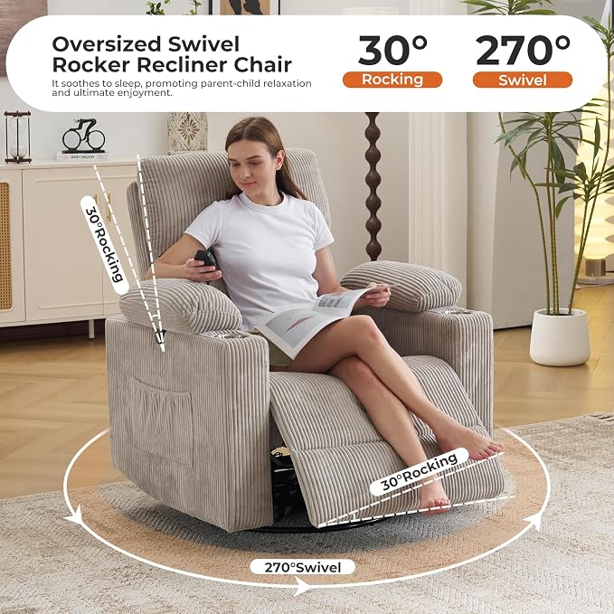 Oversized Power Recliner Chair Swivel Glider - Image 5