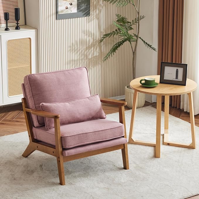VINGLI Solid Wood Wide Armrests Accent Chair Set of 2, Upholstered Mid Century - Image 9