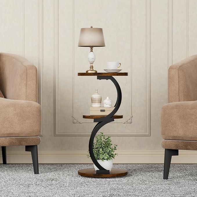 Small Side Table, 3-Tier Round End Table - Image 8