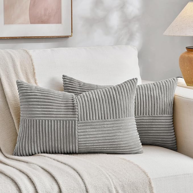 Fancy Homi 2 Packs Grey Lumbar Decorative Throw Pillow Covers 16x26 Inch by Fancy+Homi
