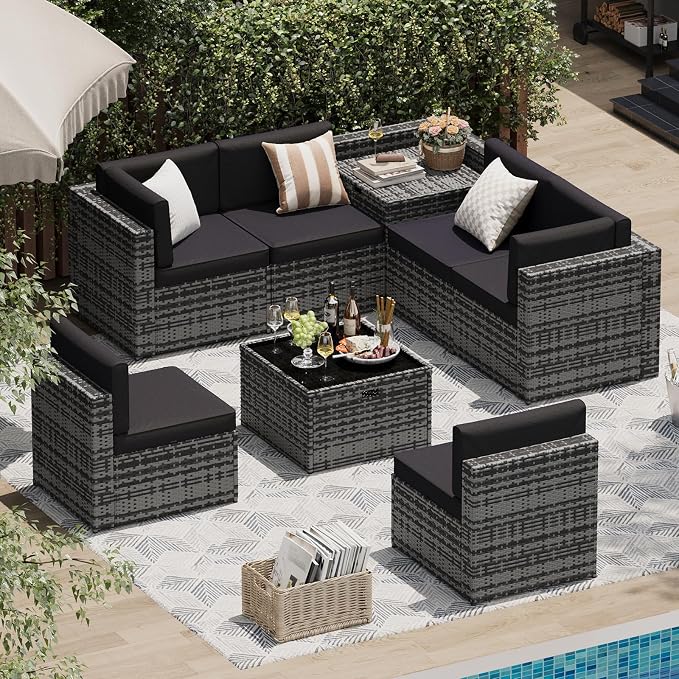 Aoxun 8 Piece Patio Furniture Set, Wicker Outdoor Furniture by Aoxun