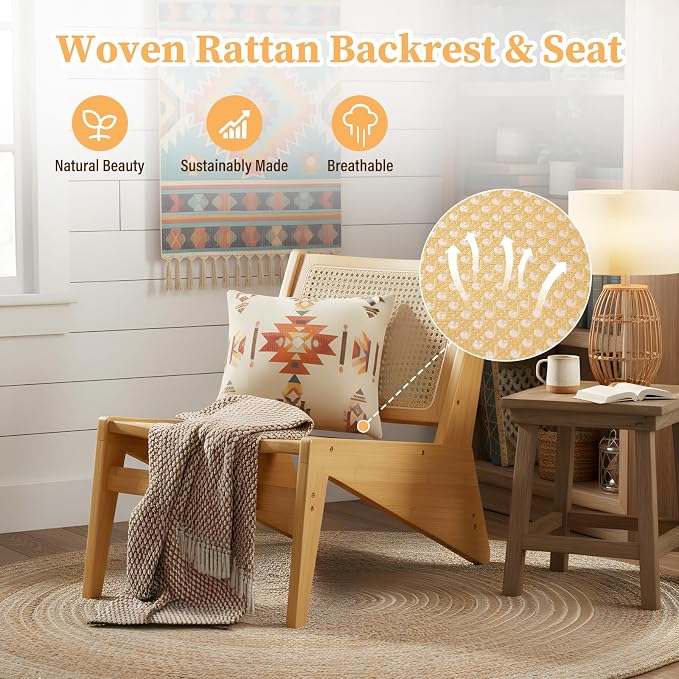 Furlide Rattan Accent Chair for Living Room, Mid Century Side Chair, Comfy - Image 3