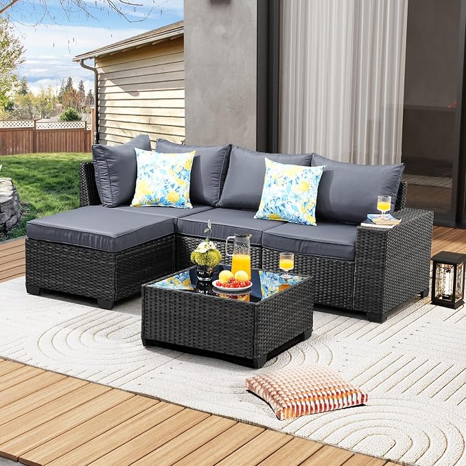 JOYURE 5 Pieces Patio Furniture Set All-Weather Outdoor Wicker Sectional by JOYURE