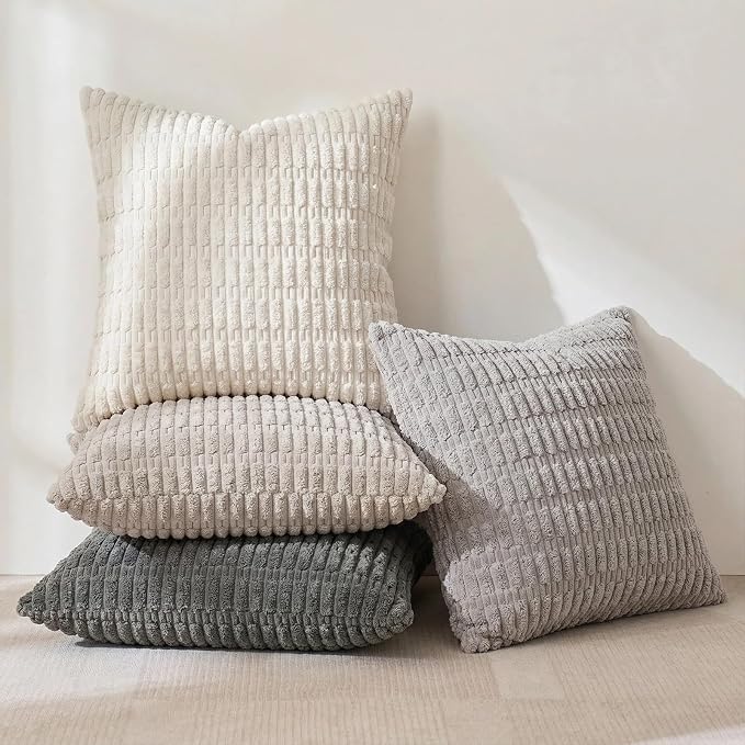 Fancy Homi Set of 4 Grey and White Decorative Throw Pillow Covers 12x12 Inch - Image 2
