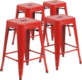 Flash Furniture Lily 4 Pack Commercial Grade 24" High Backless Red Metal by FlashFurniture