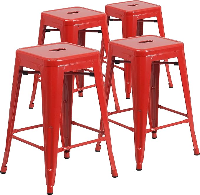 Flash Furniture Lily 4 Pack Commercial Grade 24" High Backless Red Metal by FlashFurniture