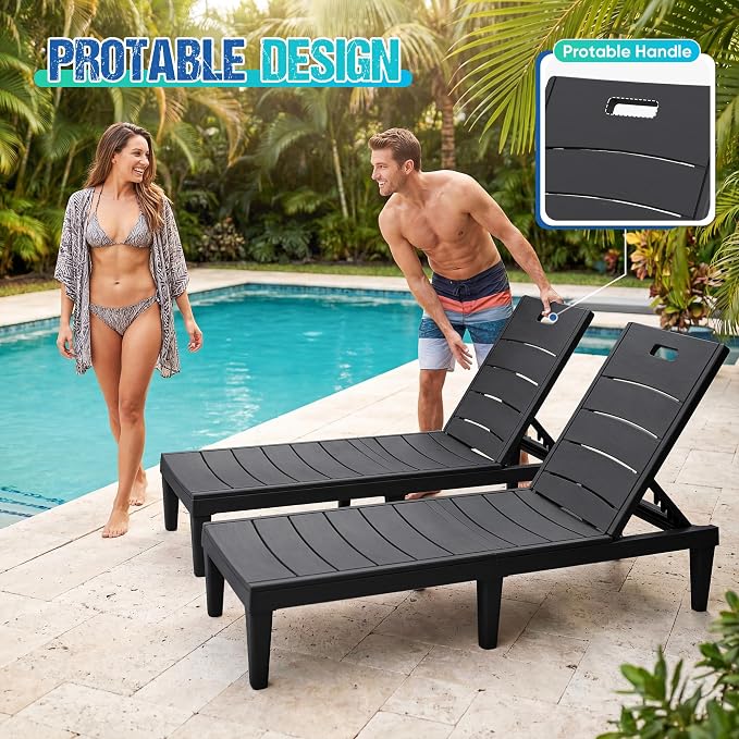 Greesum Outdoor Chaise Lounge Chair Set of 2, Waterproof 5-Position Adjustable - Image 5