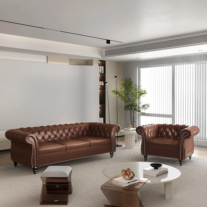 QHITTY 2 Piece Living Room Set, Sectional Chesterfield Sofa Chair Contemporary by QHITTYFurnitureLife