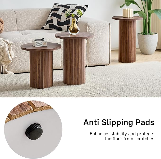 Round Nesting Coffee Table Set of 3 Mid Century Modern Wood Round Coffee Tables - Image 6