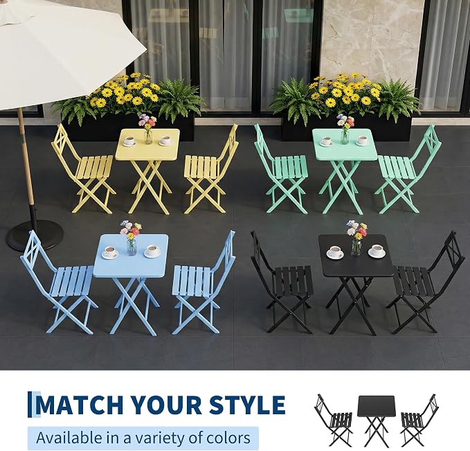 GarveeLife 3 Piece Outdoor Bistro Set, All Metal Patio Table and Chairs Set - Image 4